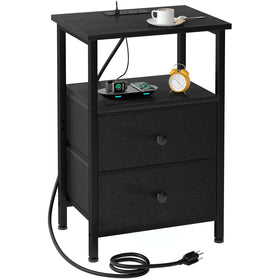 LOAKEKEL nightstand with charging station seen from the top view, bedside power access.