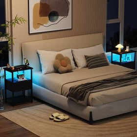 LOAKEKEL LED nightstand dimensions and FSC-certified wood panels
