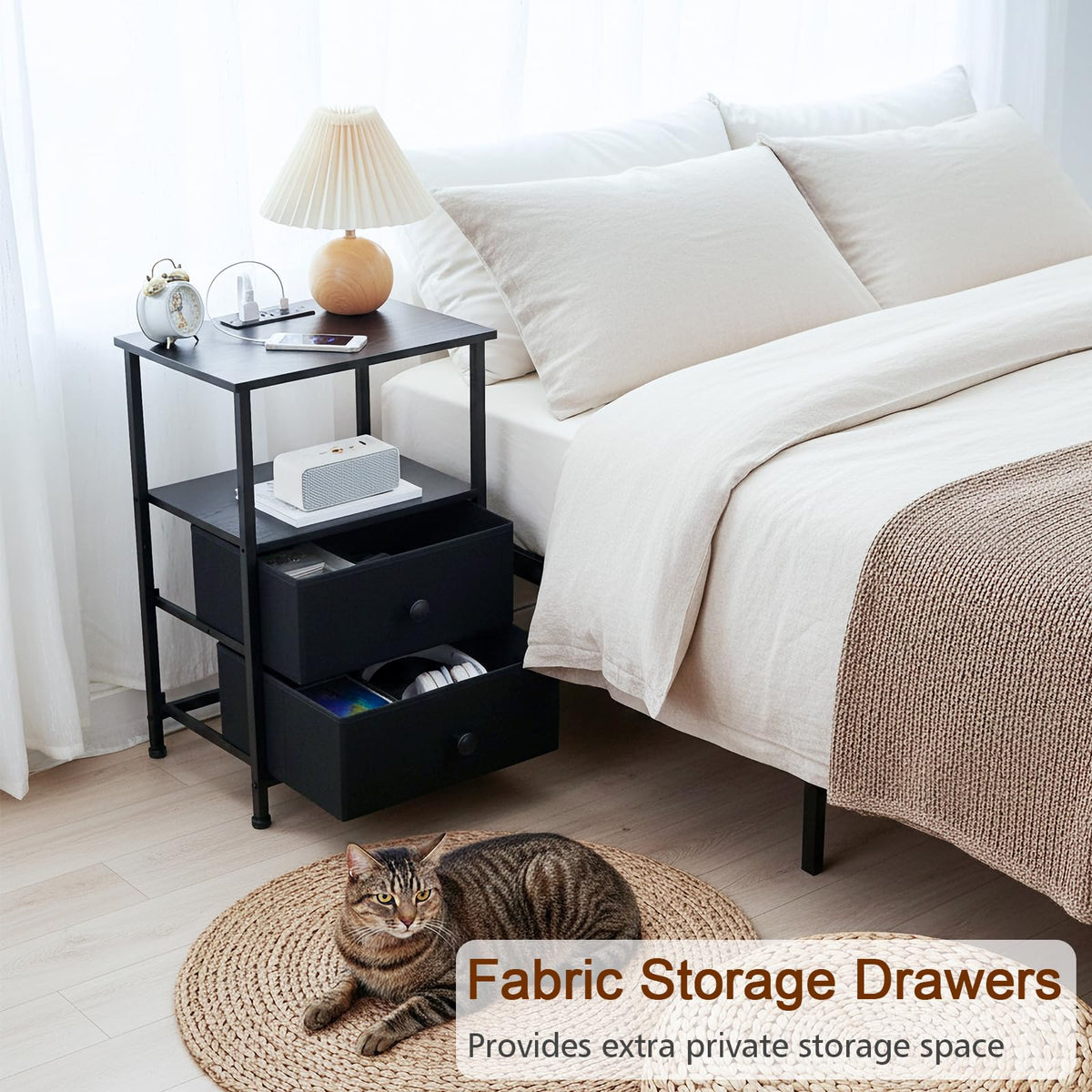 LOAKEKEL nightstand fabric drawers providing concealed space for small items