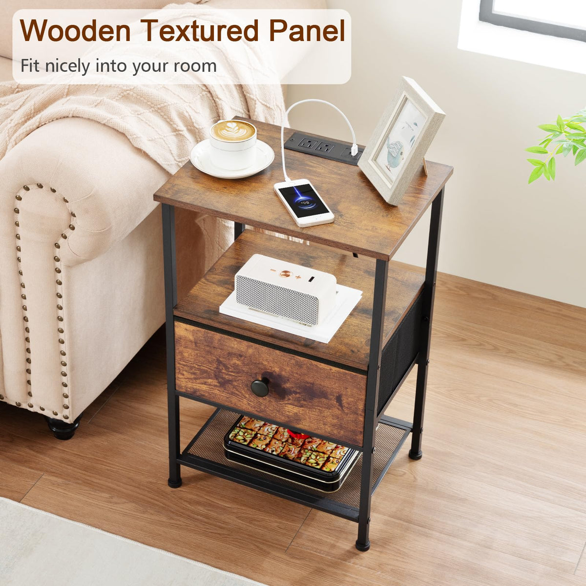 LOAKEKEL lightweight end tables easily movable for flexible layout.