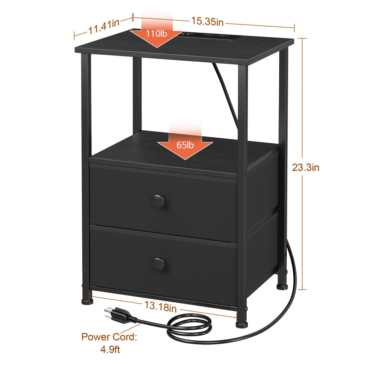 LOAKEKEL nightstand constructed from particle board and carbon metal for stability