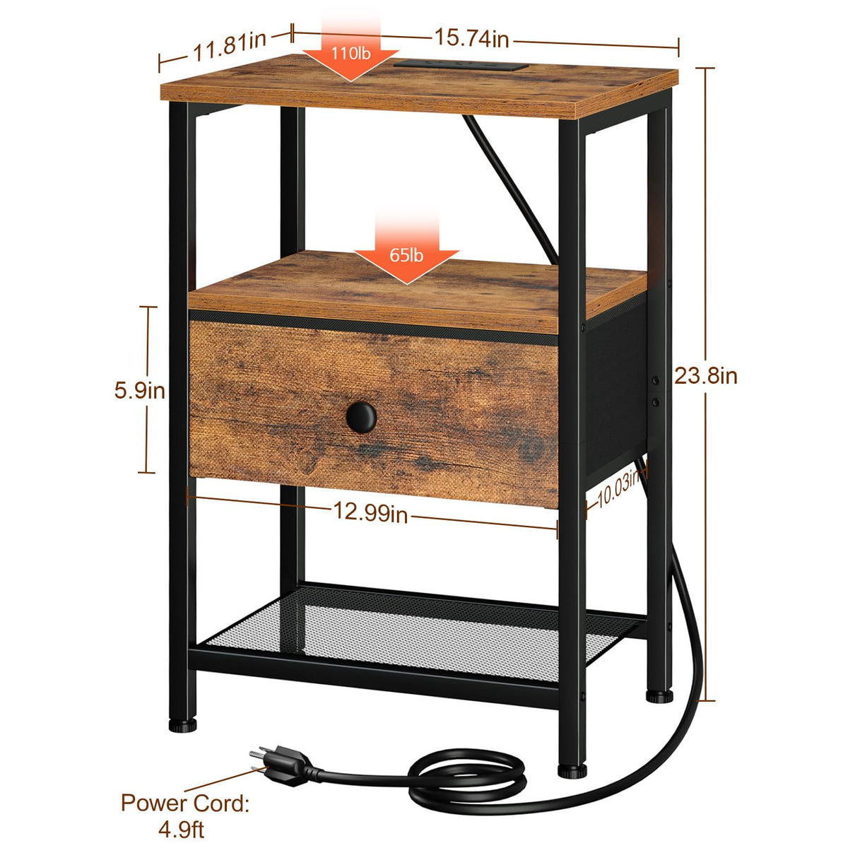 LOAKEKEL nightstand shows numbered parts for quick, solo assembly