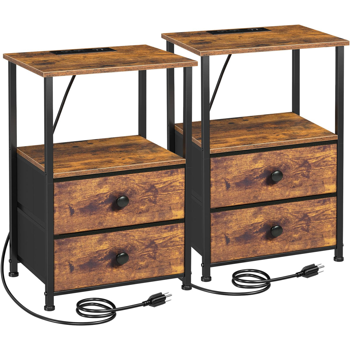 LOAKEKEL Night Stand Set 2 charging outlets and USB for convenient charging.