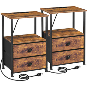 LOAKEKEL Night Stand Set 2 charging outlets and USB for convenient charging.