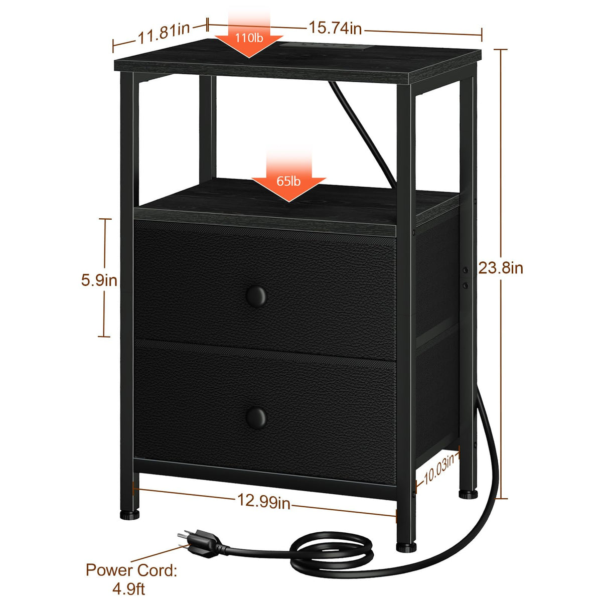LOAKEKEL nightstand with USB Type-C ports enables convenient bedside charging.