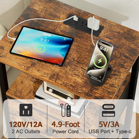 LOAKEKEL nightstand wooden top supports up to 110 lbs for books and devices