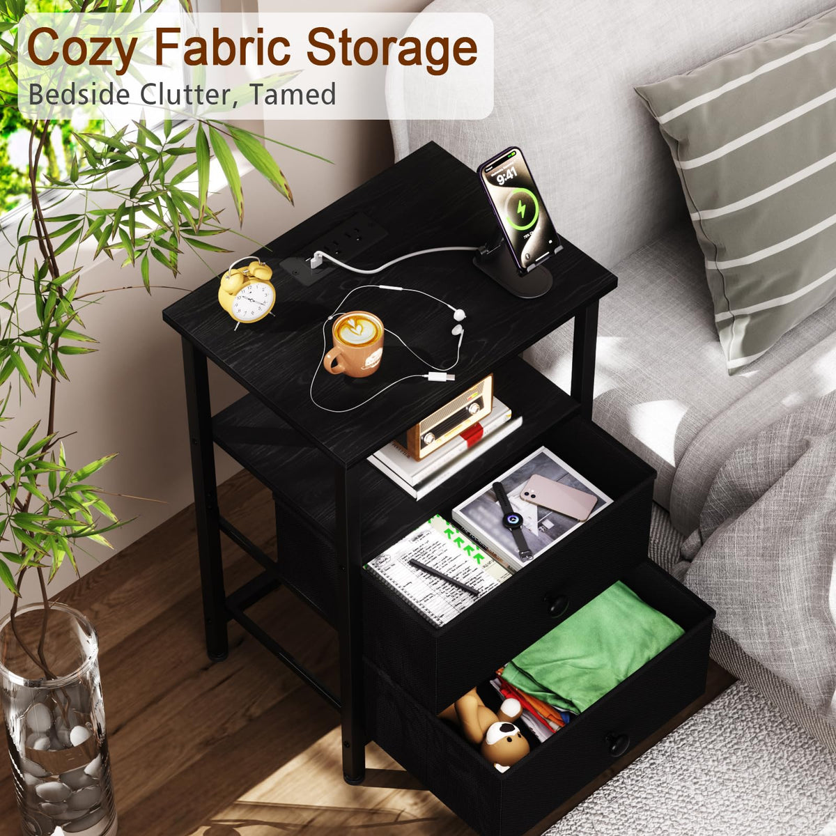 LOAKEKEL wooden top demonstrates strong surface holding daily bedroom items.