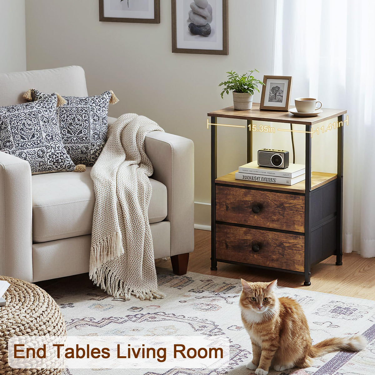 LOAKEKEL Rustic brown finish adds warm bedroom charm.