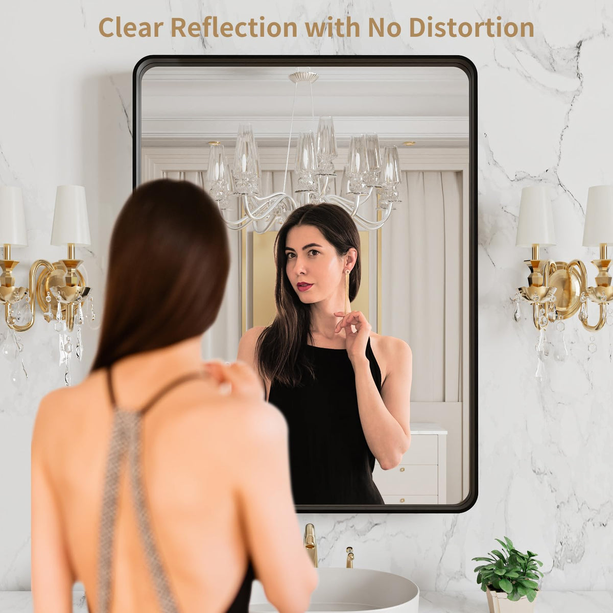 LOAAO matte black frame mirror emphasizes anti-rust durability and modern style.