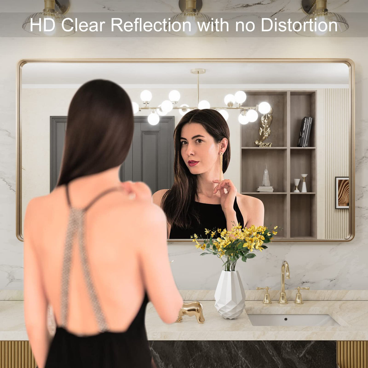 LOAAO brushed-gold frame mirror adds luxury to any vanity setup