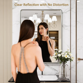 LOAAO brushed-nickel mirror with anti-rust aluminum frame for modern bathrooms.