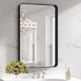 LOAAO 24x36 black metal framed mirror front view for clear bathroom vanity reflection