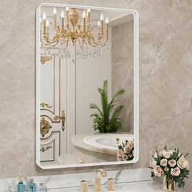 LOAAO 24x36 white metal frame anti-rust mirror for bathroom vanity and durability.