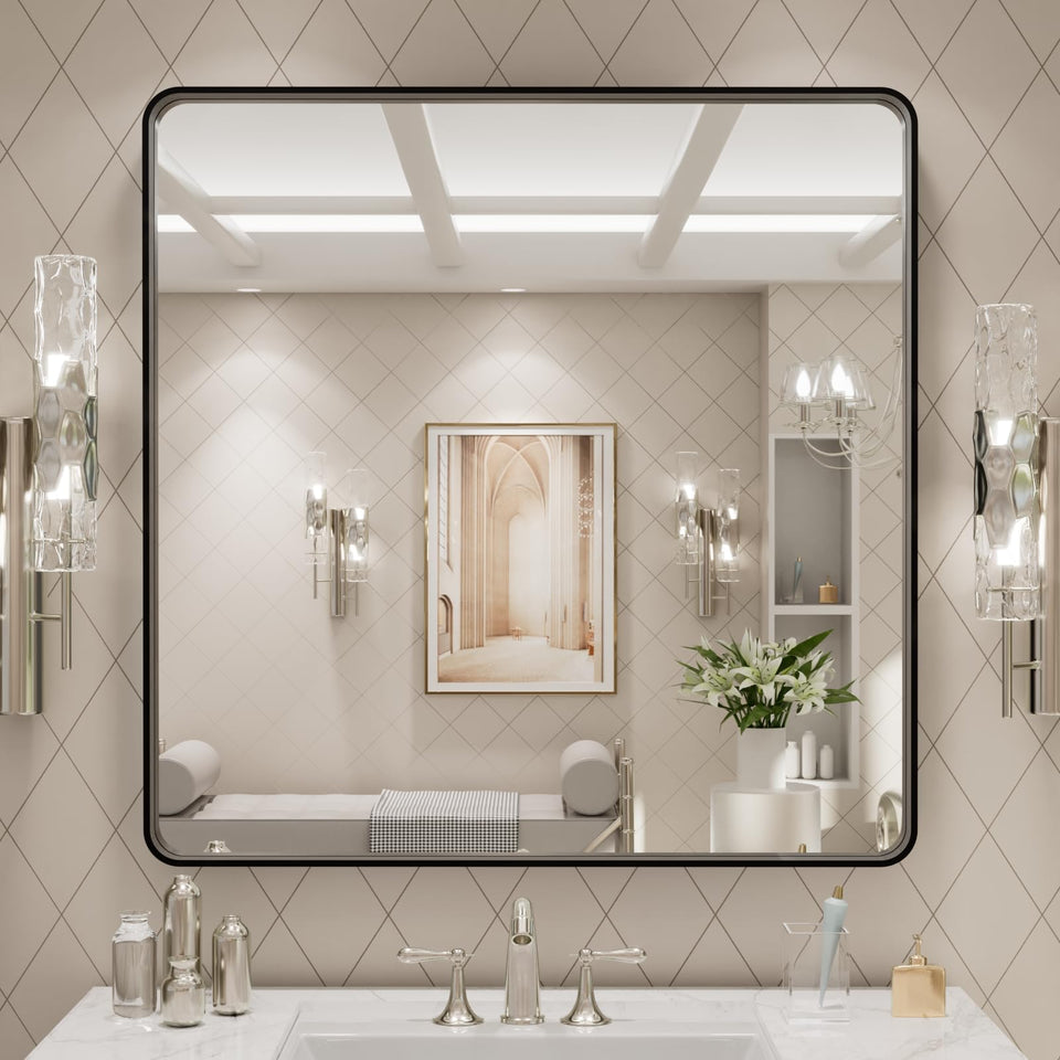 LOAAO 30x30 inch bathroom mirror front view with clear reflection for daily routines