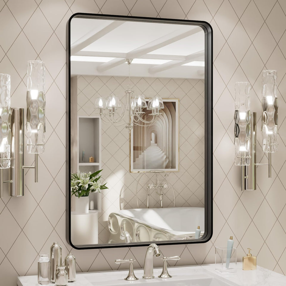 LOAAO bathroom mirror with black frame and 24x30 inches for a crisp, distortion-free reflection.