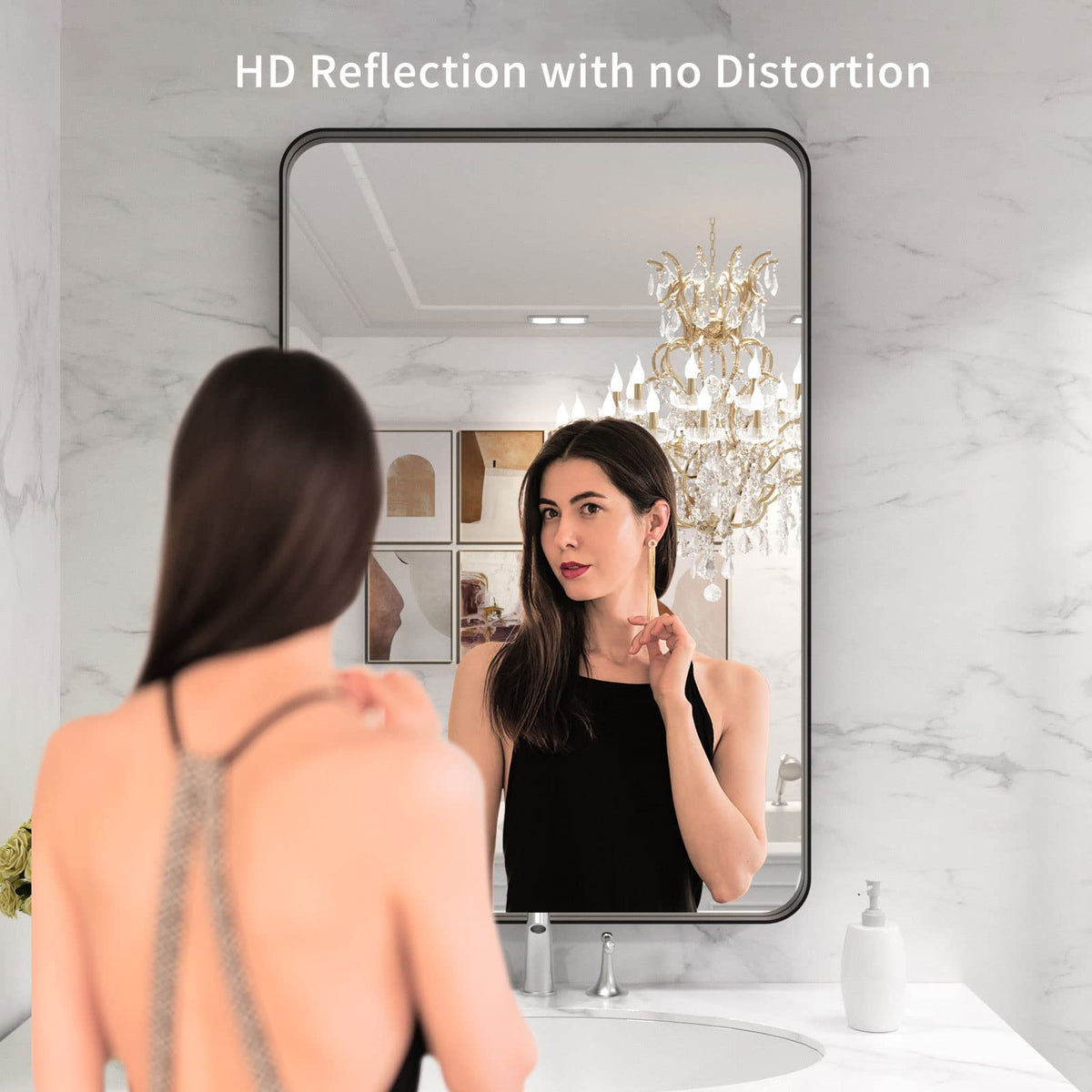 LOAAO matte black bathroom mirror mounted on wall for horizontal or vertical use