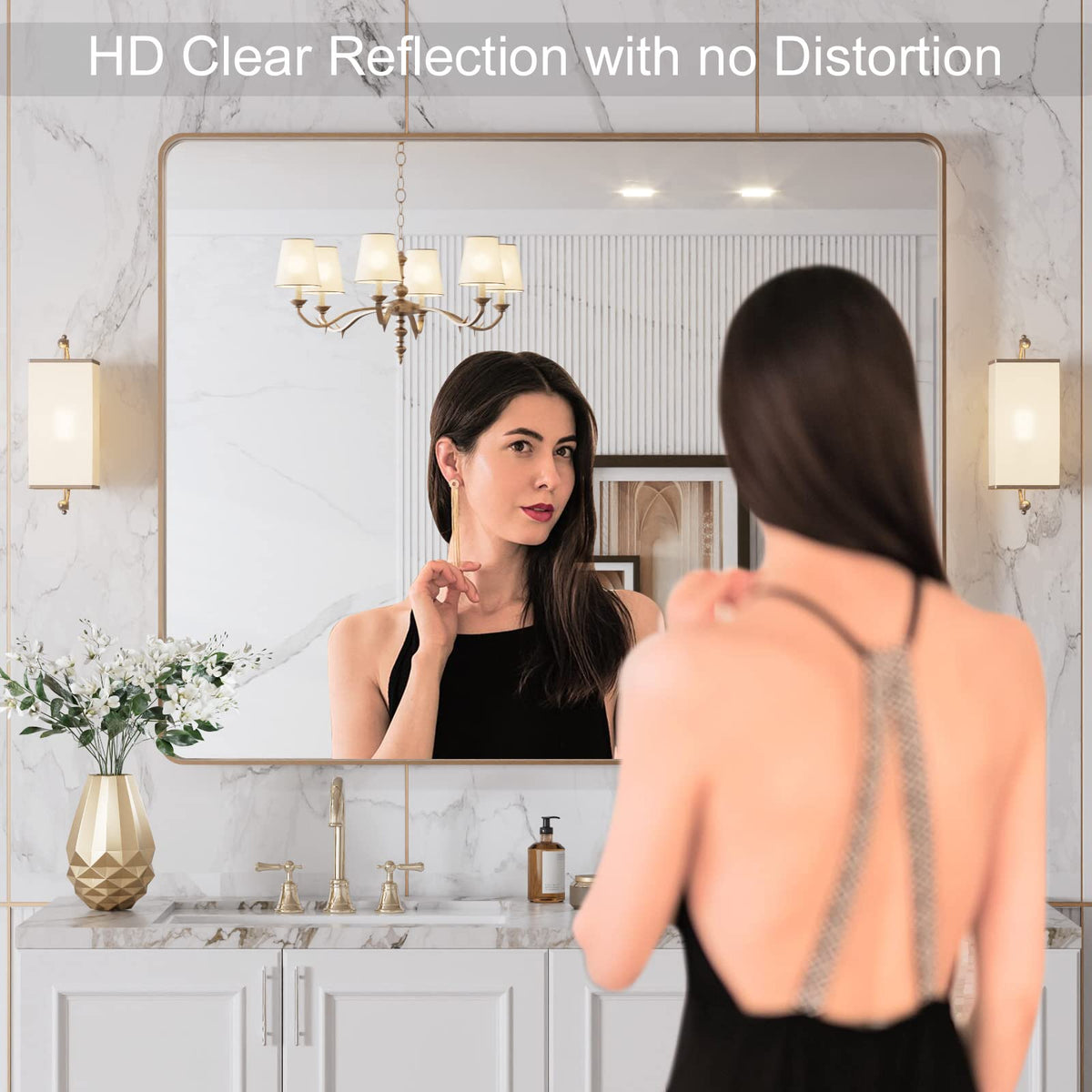 LOAAO brushed-gold bathroom mirror adds elegance with anti-rust frame