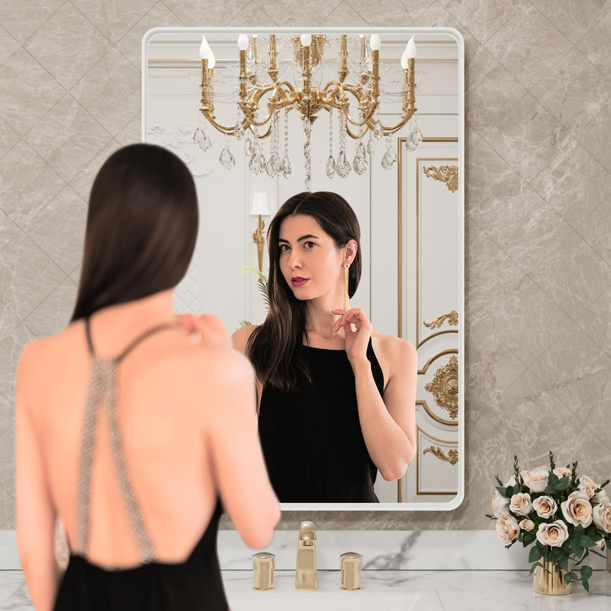 LOAAO large rounded rectangle mirror adds modern, spacious feel to any room.