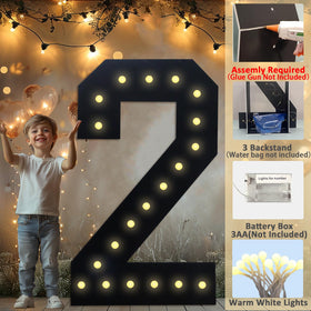 LOBOOM 4ft marquee number 2 side angle highlights sturdy ground display