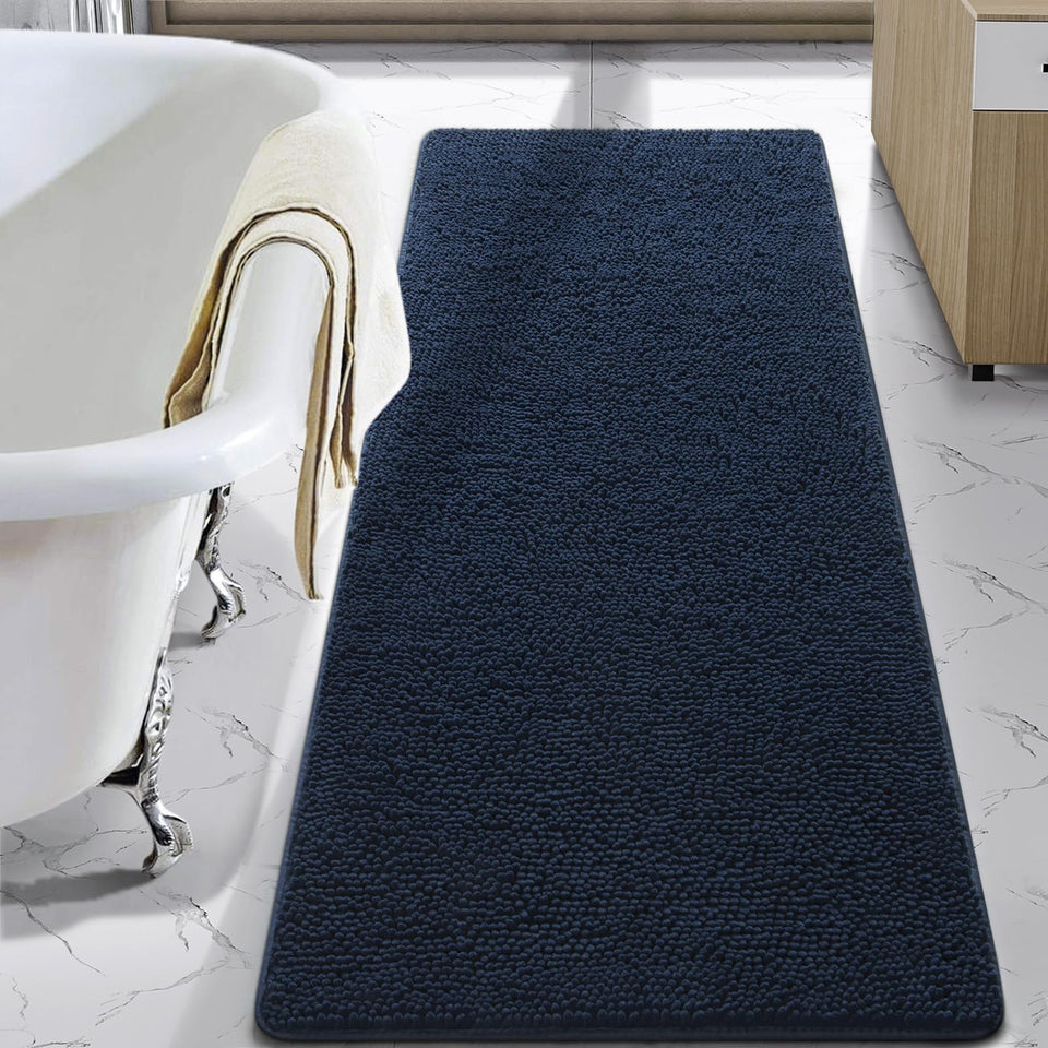 LOCHAS luxury navy bath rug front view with plush pile for foot comfort