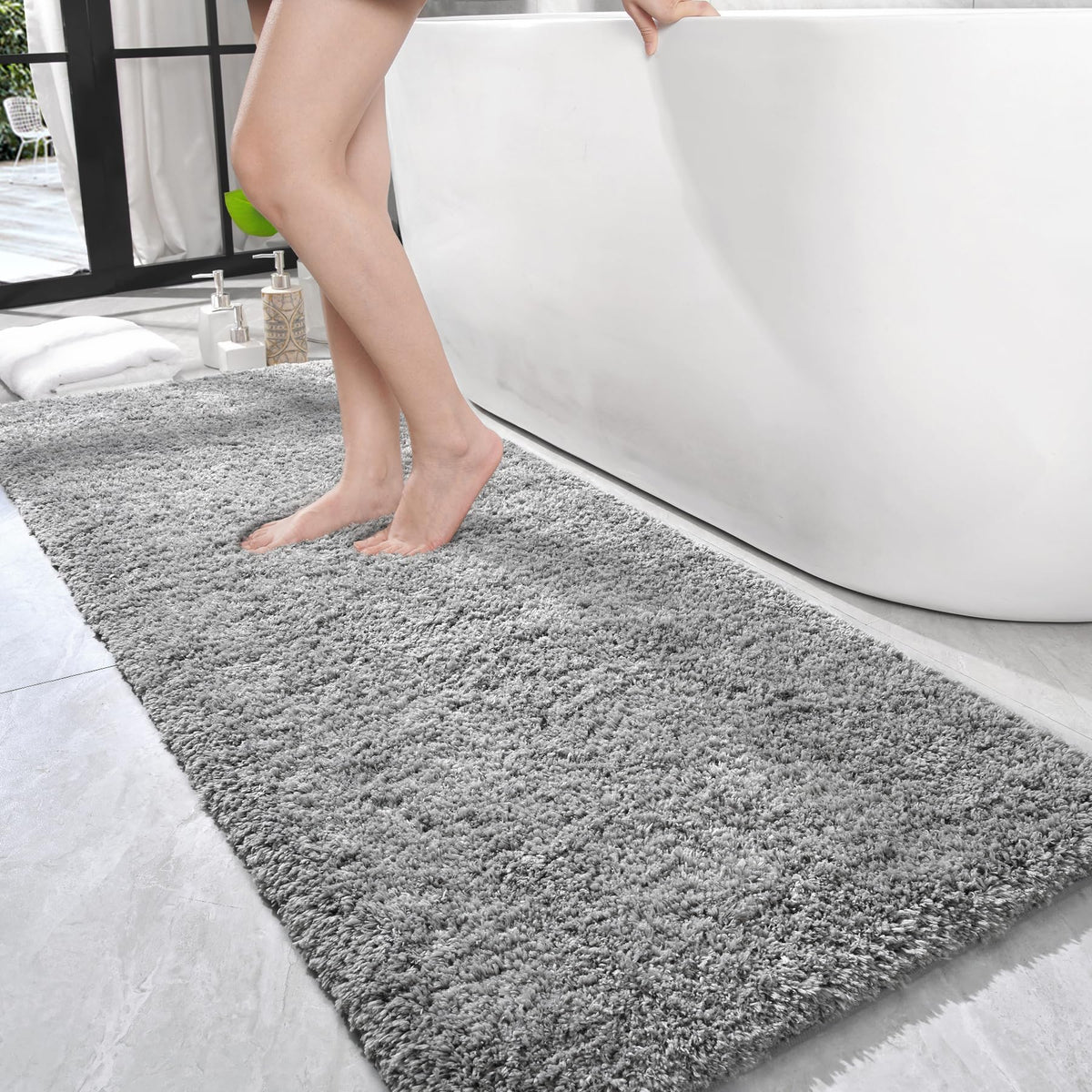 LOCHAS bathroom rug runner 24x60 grey flat lay shows dense pile that dries quickly
