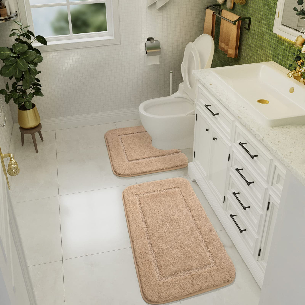 LOCHAS beige rug set 20x20 U-shaped mat absorbs spills