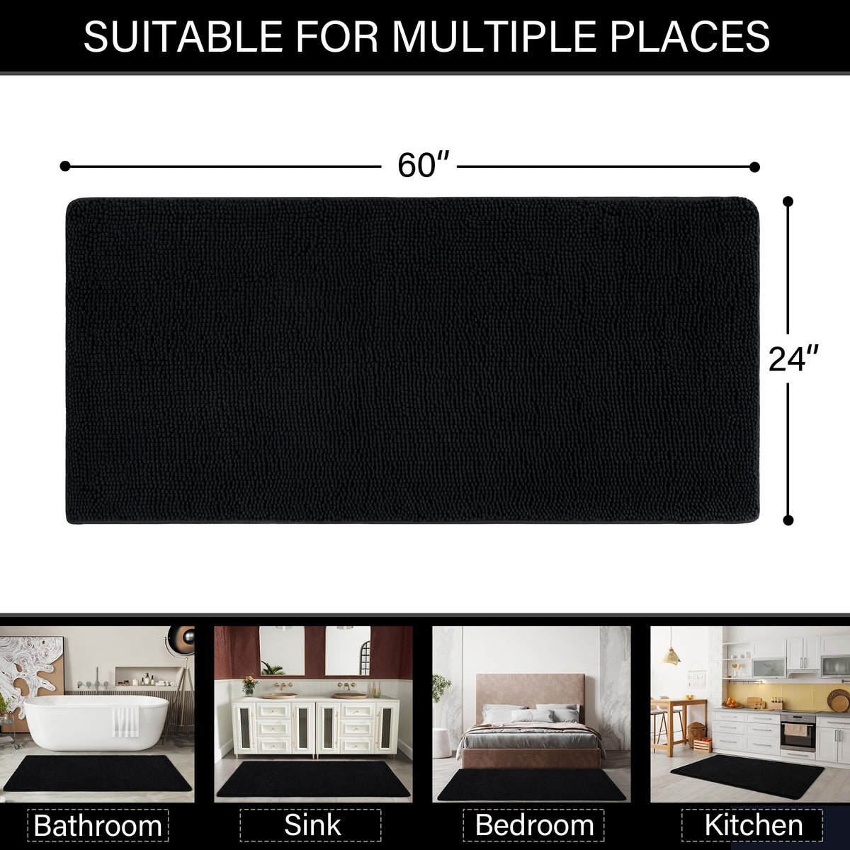 LOCHAS black bath mat adds a sleek, versatile look to any bathroom.