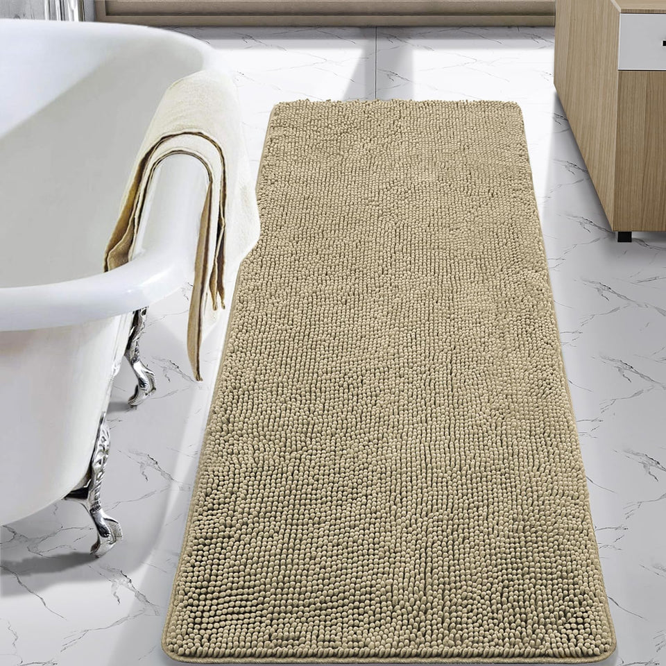 LOCHAS luxury bath rug 24x60 beige with plush chenille for soft feet.