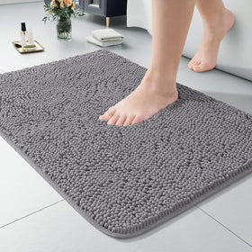 LOCHAS luxury bath rug shaggy gray 24x36 for soft, plush comfort after shower