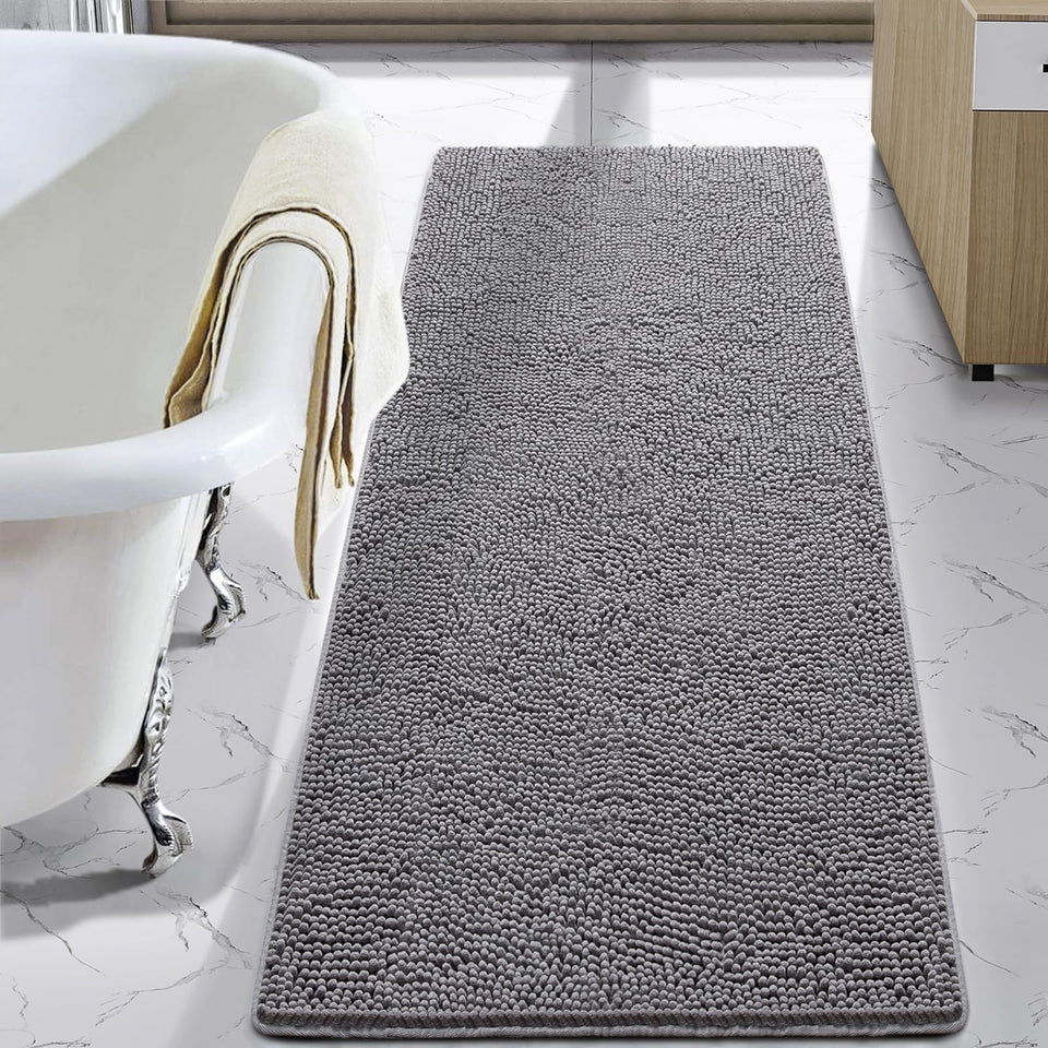 LOCHAS luxury shaggy rug in gray, soft surface for stepping out of the shower