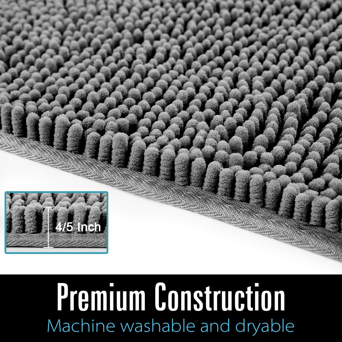 LOCHAS shaggy bath mat gray absorbs moisture and dries quickly.