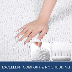 LOCHAS shaggy-soft microfiber bath mat provides cozy texture underfoot during routines.