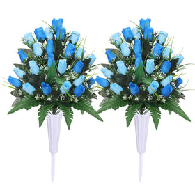 Lodou artificial cemetery flowers blue packaging, ready-for-display memorial decor