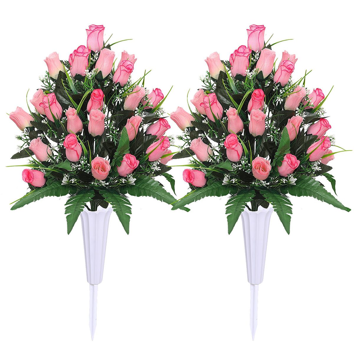 Lodou artificial cemetery flowers bouquet with rose heads, durable decoration for lasting remembrance.