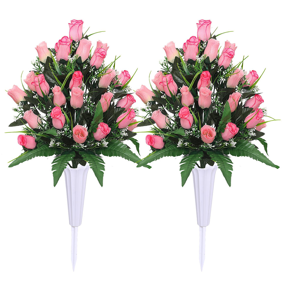 Lodou artificial cemetery flowers bouquet with rose heads, durable decoration for lasting remembrance.