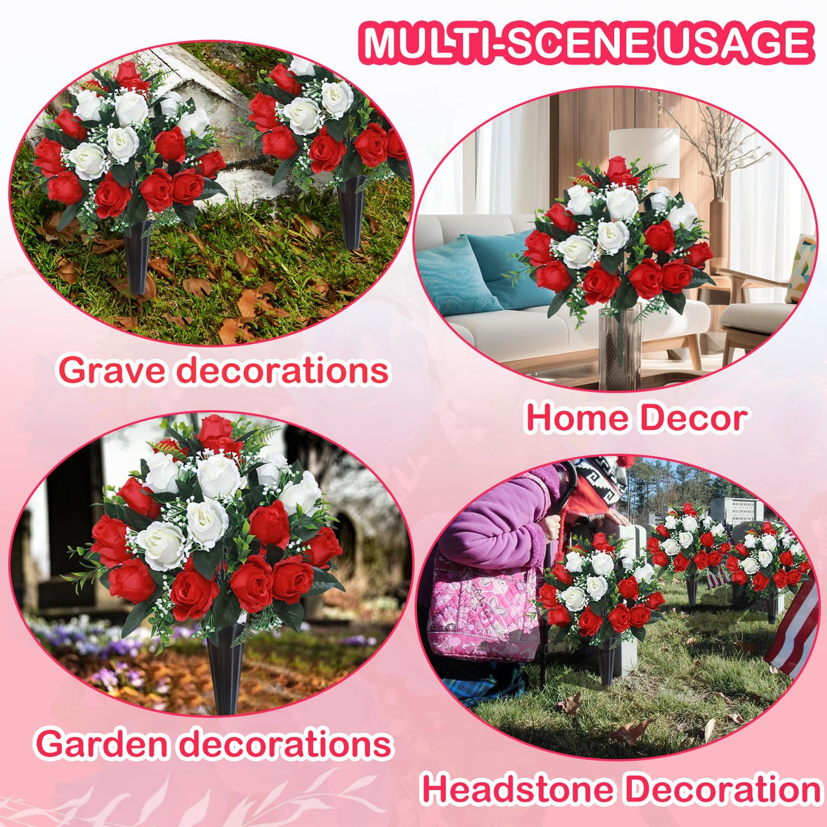 Lodou red and white arrangement offers versatile memorial decor options