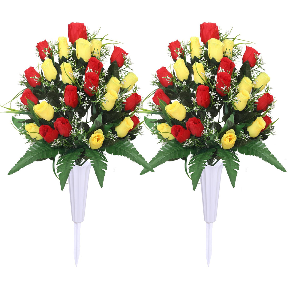 Lodou artificial cemetery flowers: lifelike roses for lasting remembrance.