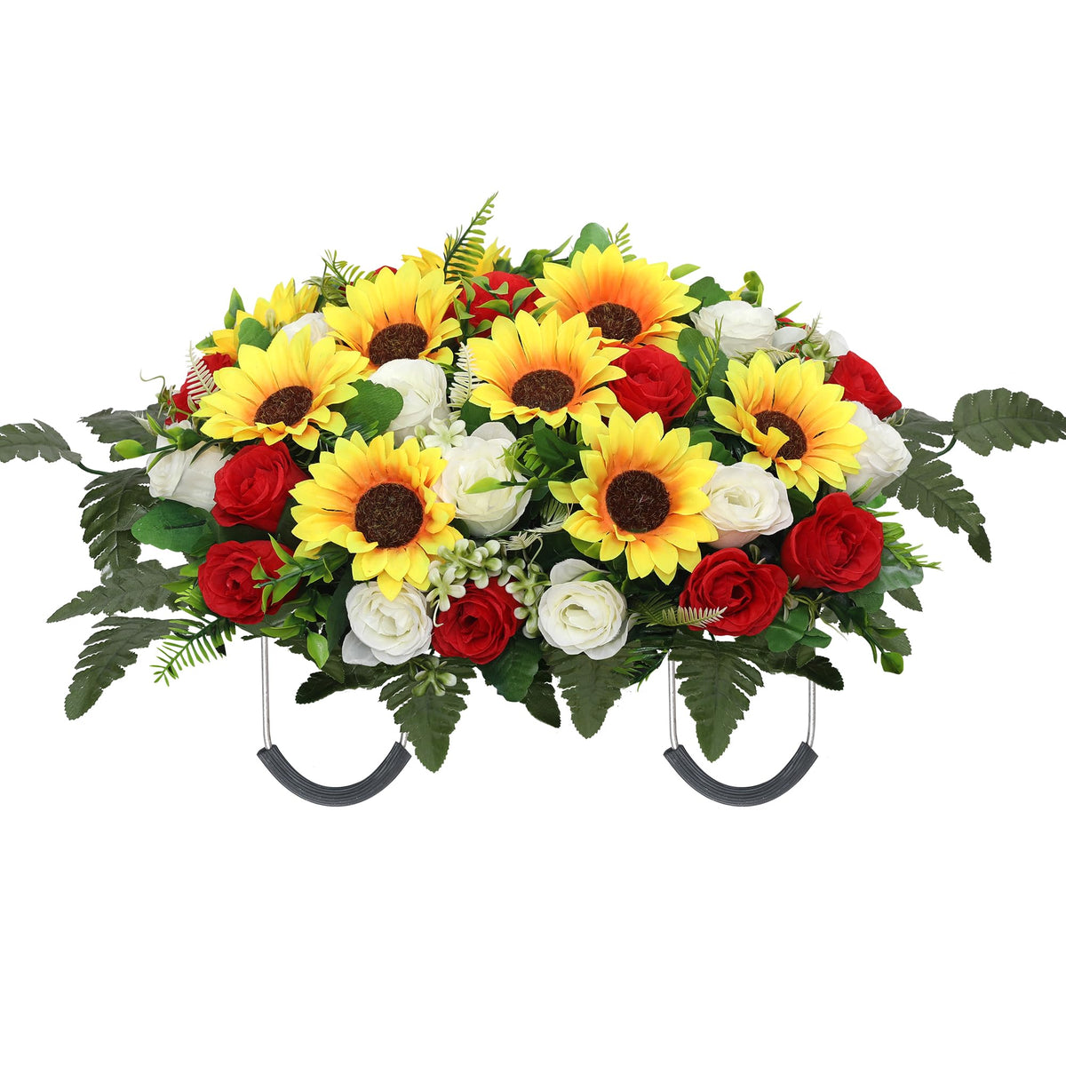 Lodou artificial cemetery saddle with red and white roses and sunflowers for lasting memorial beauty