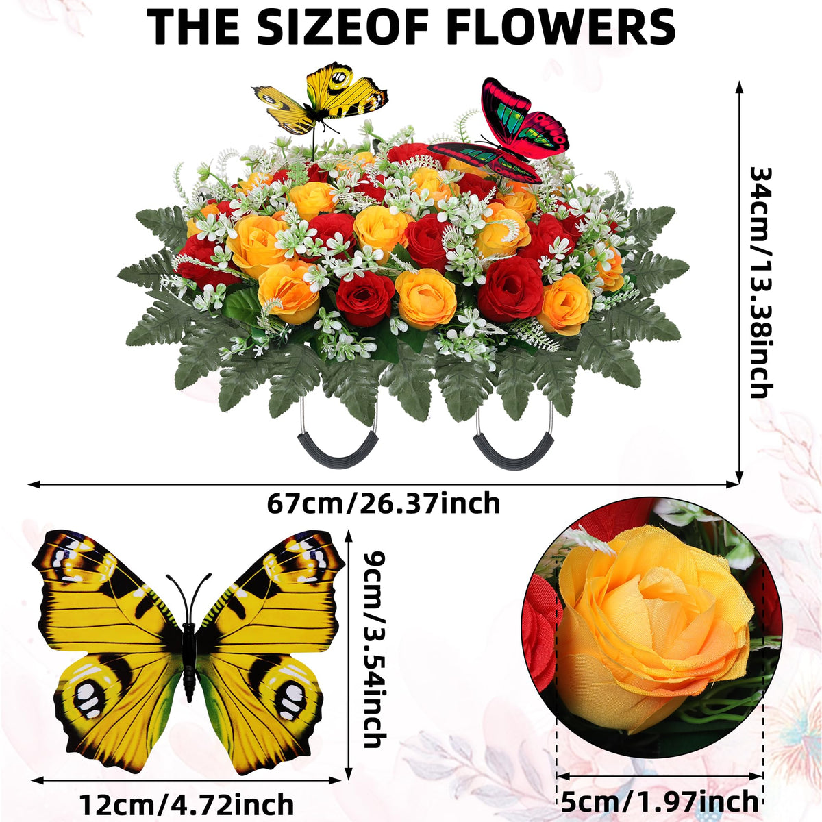 Lodou silk rose and butterflies highlight a memorial with durable, non-fading color.