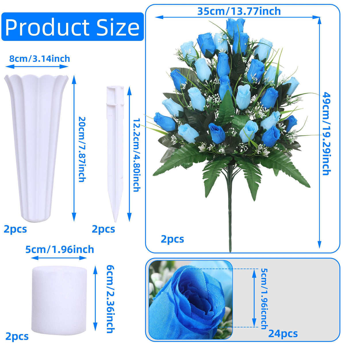 Lodou artificial cemetery roses 24 heads bouquet, vivid, long-lasting remembrance