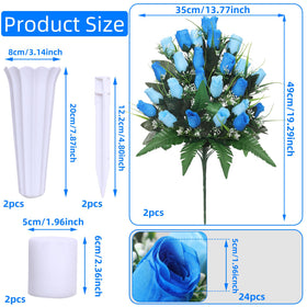 Lodou artificial cemetery roses 24 heads bouquet, vivid, long-lasting remembrance