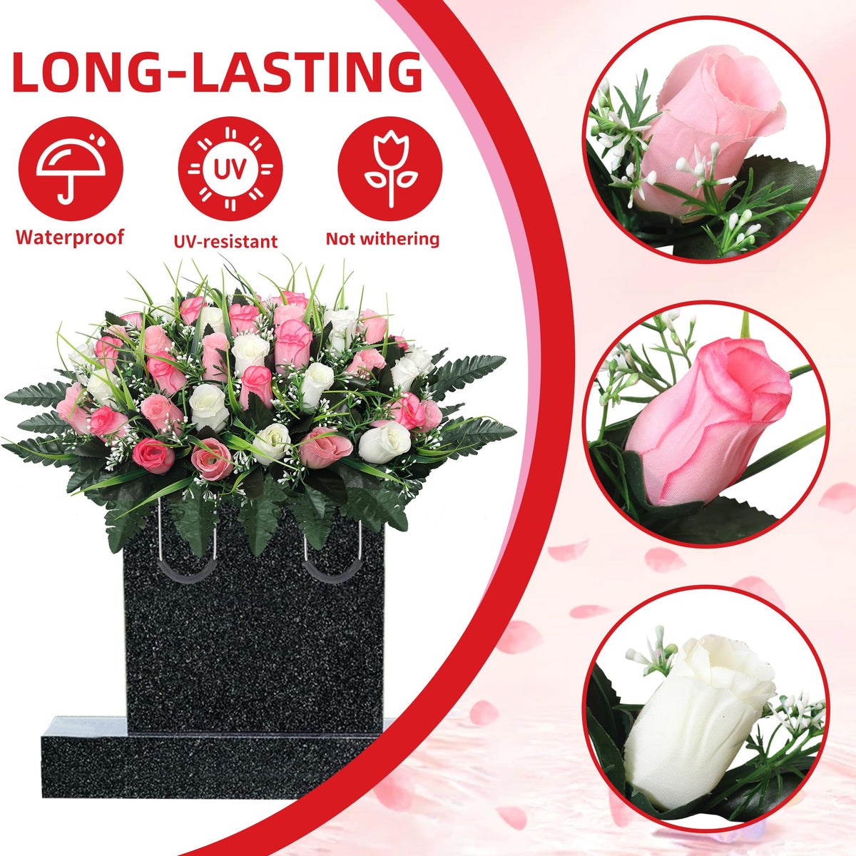 Lodou artificial grave flowers with lush greenery that stay vibrant in any weather.