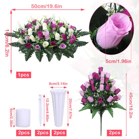 Lodou artificial rose bouquet for graves, about 15 inches tall, ready to display.