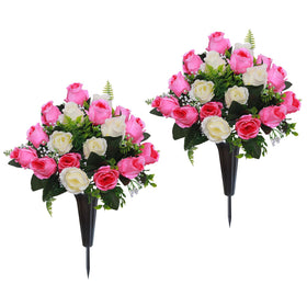 Lodou bouquet with 18 rose heads retains vibrant color for lasting memorials.