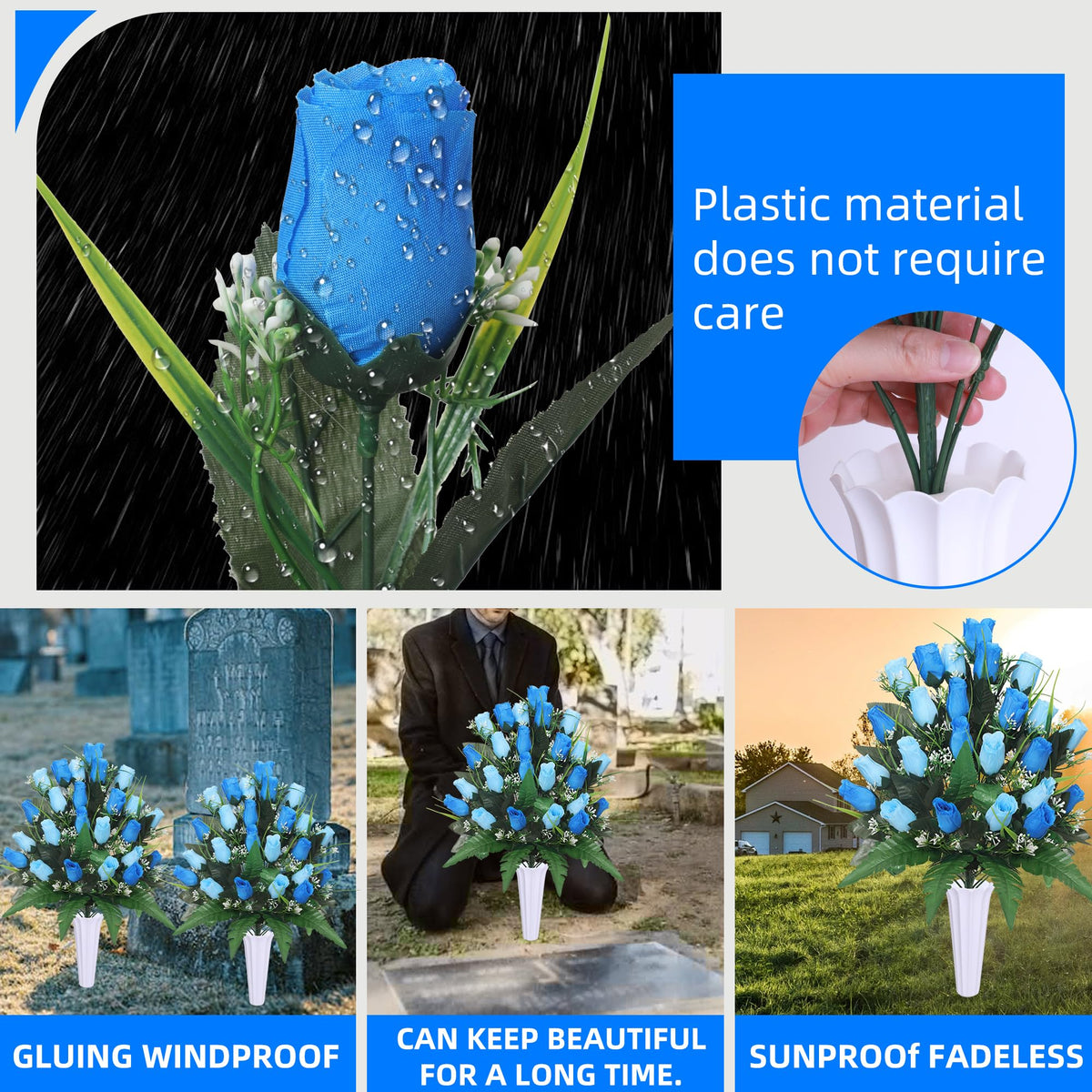 Lodou fade-resistant silk roses, weather-friendly for long-term cemetery beauty