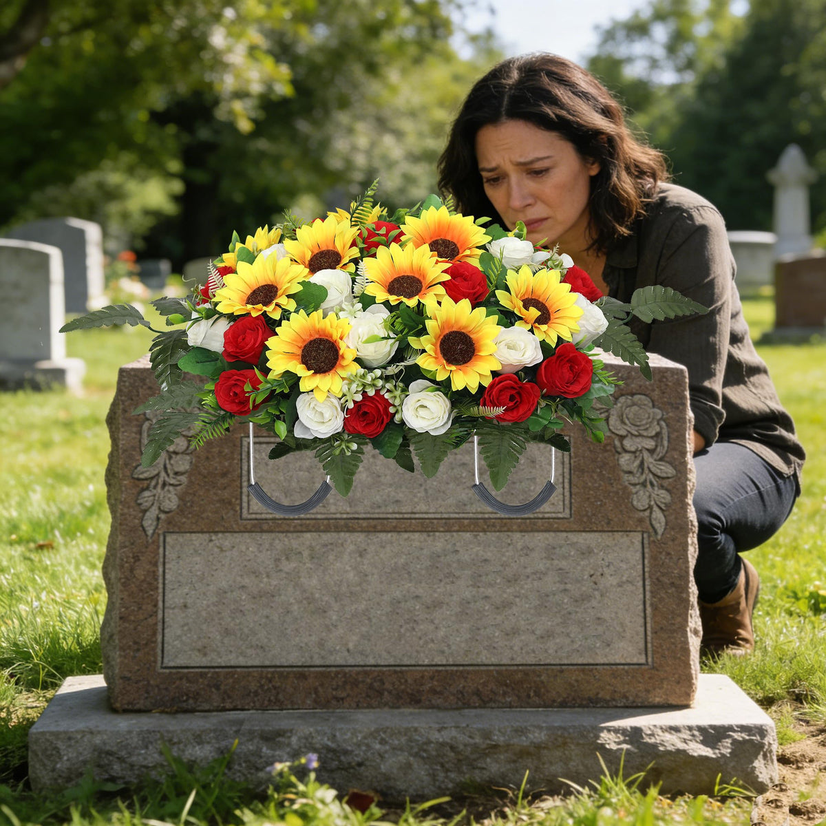 Lodou large headstone saddle displays 23 by 17.7 by 7.8 inches for prominent grave decor