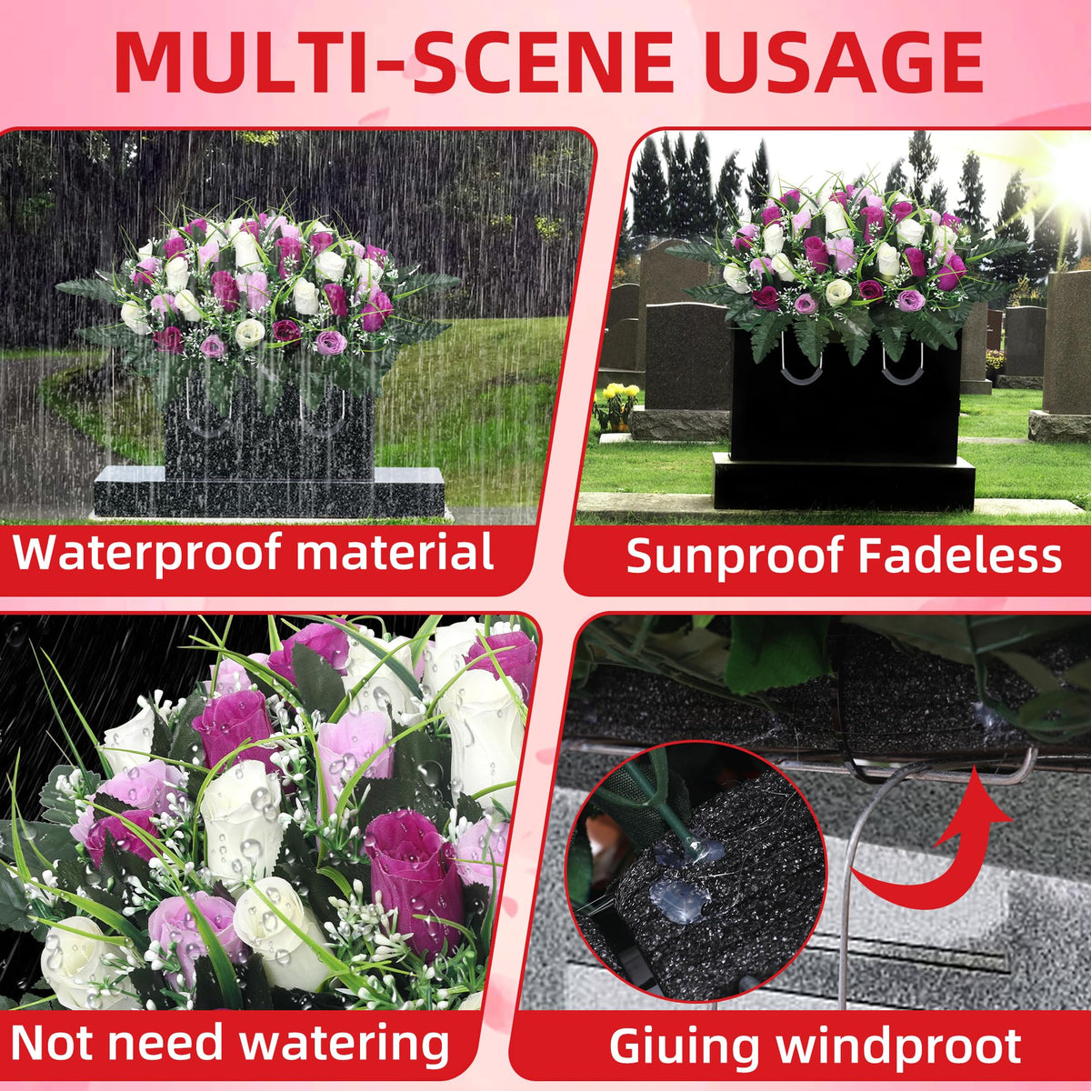Lodou large-scale headstone décor saddle fits most headstones and memorial markers.
