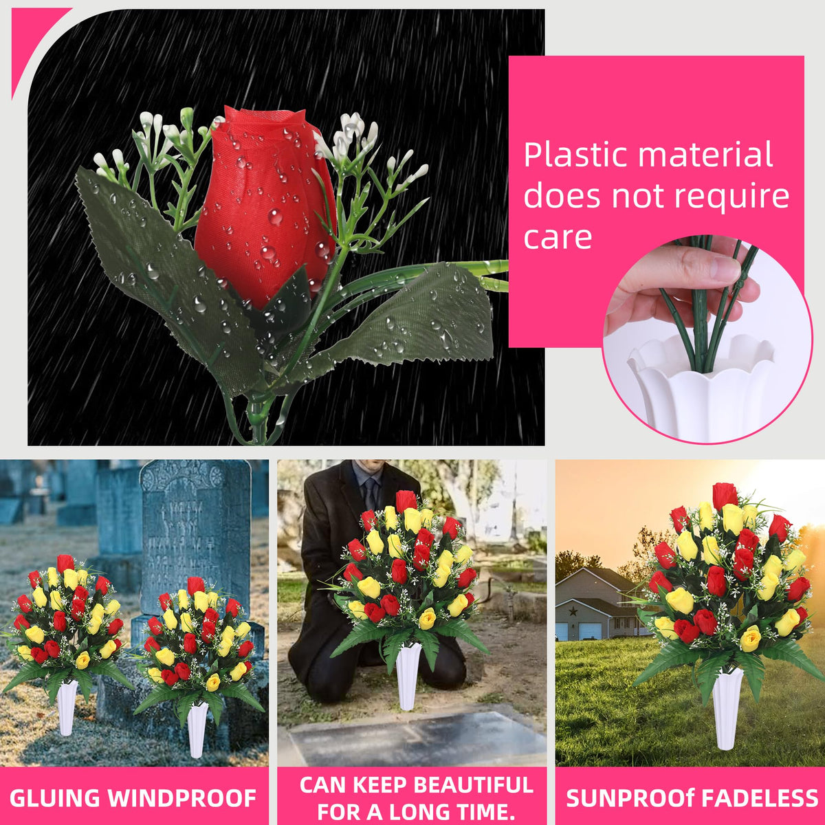 Lodou outdoor memorial arrangement stays vibrant with minimal maintenance.