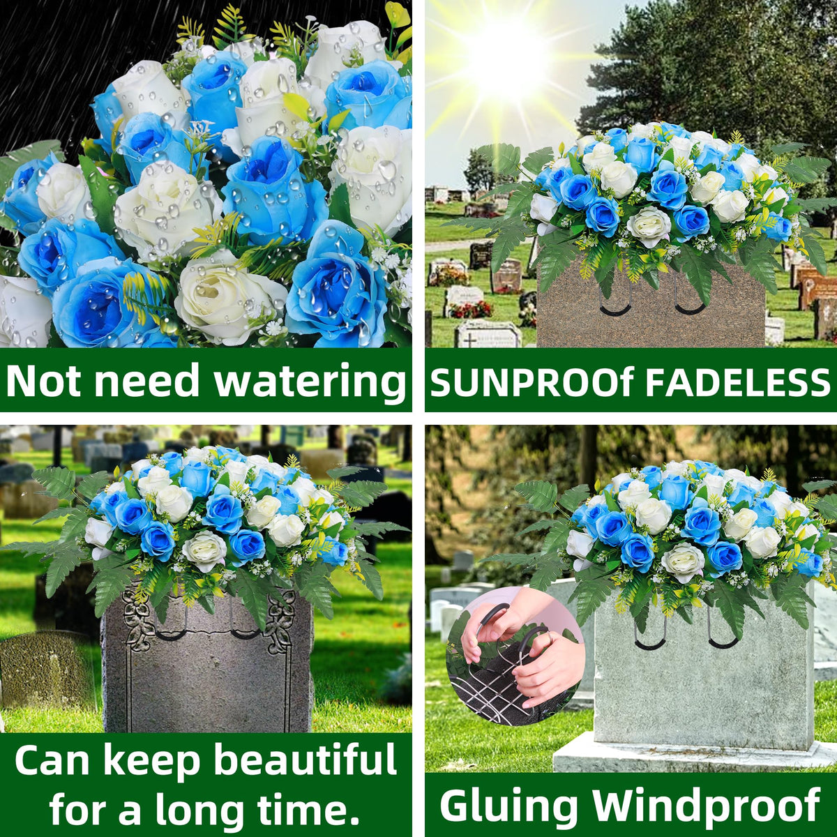 Lodou rose headstone saddle, vibrant arrangement for year-round display.