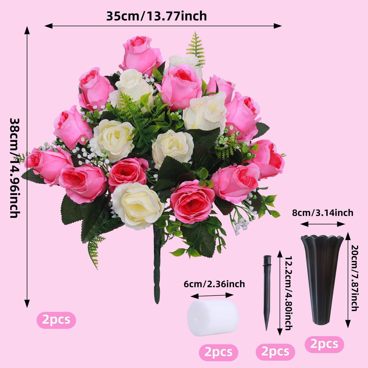 Lodou two-color pink and white rose arrangement for graves.